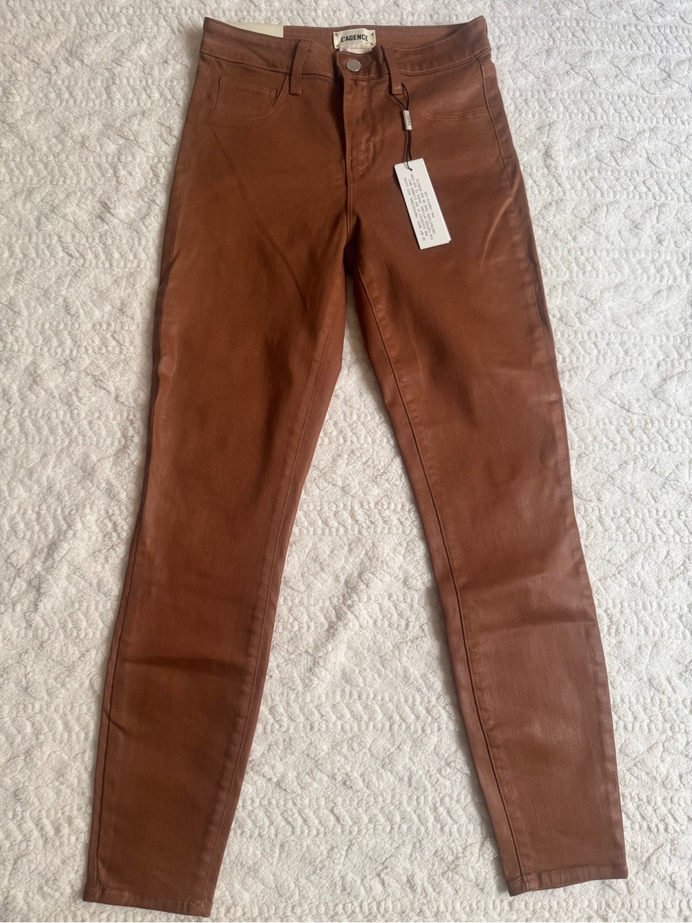L'AGENCE Margot High Rise Skinny Coated Jeans Java Brown NWT 26